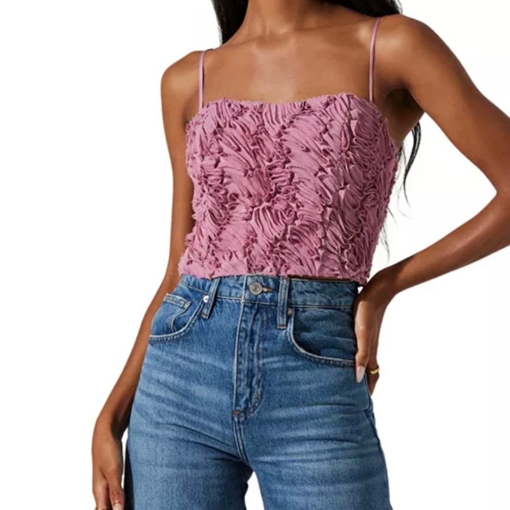 ASTR The Label Mauve Textured Square Neck Cami Top Size M